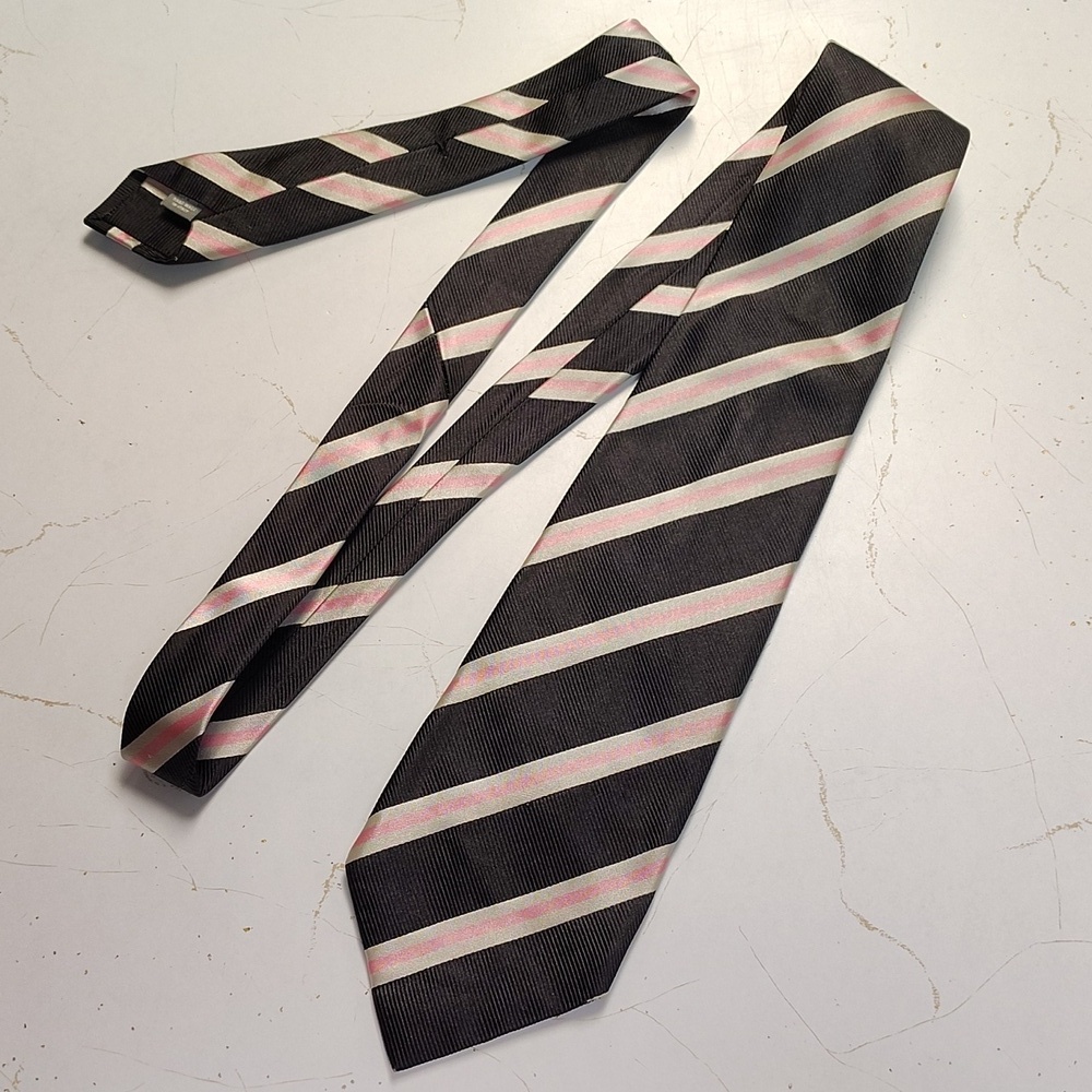 Altea Milano 100% Silk Vintage Tie Black Diagonal Stripes Italy Formal Office